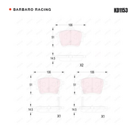 Barbaro Racing KD1153 C-01 14.5mm Rear Brake Pads - Nissan Sylphy