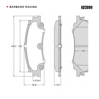 Barbaro Racing KD2099 S-01 15mm Rear Brake Pads - Toyota Land Cruiser
