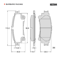 Barbaro Racing KD2504 C-01 15mm Rear Brake Pads - Lexus RX / IS / GS, Toyota   Mirai / Sienna