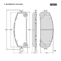 Barbaro Racing KD2505 S-01 17.6mm Front Brake Pads - Lexus RX / NX / LM, Toyota   Highlander / Alphard Hybrid