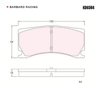 Barbaro Racing KD6584 C-02 15mm Front Brake Pads - Alcon CAR98, Alcon   Advantage Extreme4 piston, PNF4498X821S profile
