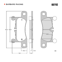Barbaro Racing KD7112 RS-635 16mm Rear Brake Pads - Brembo 19Z / 20Z, Porsche   Cayenne / 911, Volkswagen Touareg 4MOTION